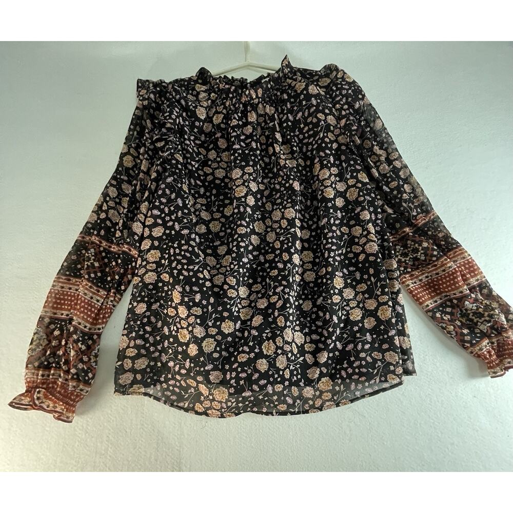 Rachel Zoe Floral Chiffon Ruffle Long Sleeves Flowy Boho Peasant Blouse Medium